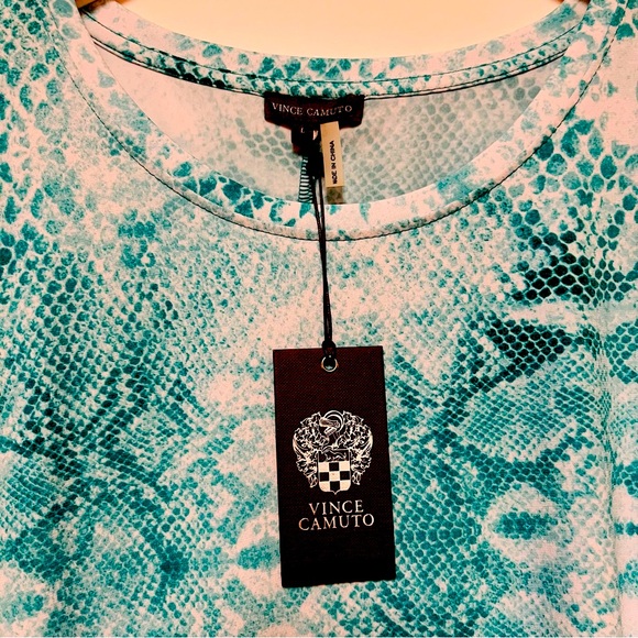 Vince Camuto Tank Blouse Medium Large Animal Print Aqua Flowy Sharkbite Casual - Picture 7 of 8